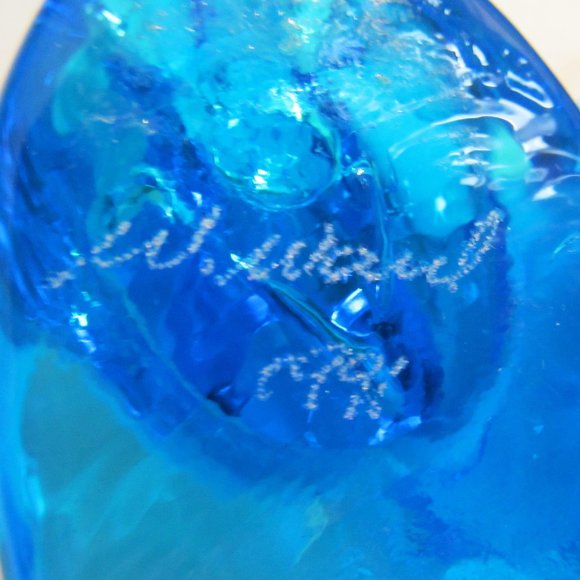 Vtg Blue Glass Double Bluebird of Happiness Bluebirds on Heart Leo Ward 1991 - Picture 15 of 16